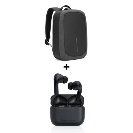 Pachete Cadou Premium - Pachet Cadou Work From Anywhere Rucsac Bobby Edge Negru + Casti Wireless Negre Alamo ANC