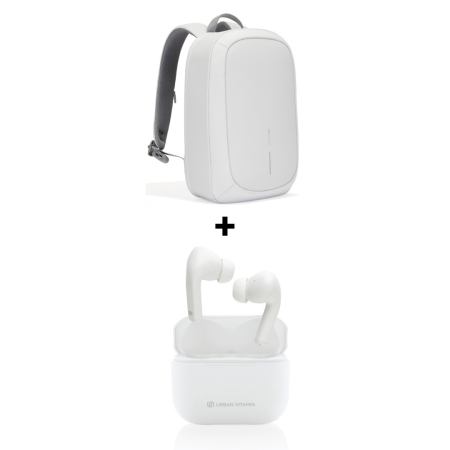 Pachete Cadou Premium - Pachet Cadou Work From Anywhere Rucsac Bobby Gri Deschis + Casti Wireless Albe Alamo ANC