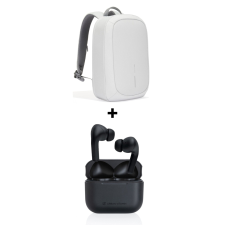 Pachete Cadou Premium - Pachet Cadou Work From Anywhere Rucsac Bobby Gri Deschis + Casti Wireless Negre Alamo ANC