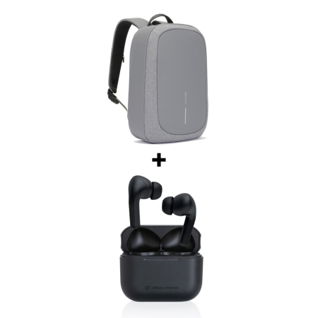 Pachete Cadou Premium - Pachet Cadou Work From Anywhere Rucsac Bobby Gri + Casti Wireless Negre Alamo ANC