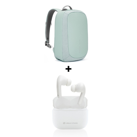 Pachete Cadou Premium - Pachet Cadou Work From Anywhere Rucsac Bobby Verde deschis + Casti Wireless Albe Alamo ANC