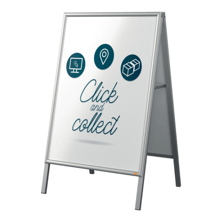 Noutati si inovatii - Panou dublu strabal NOBO, in forma de A, cu click, aluminiu, A1, gri