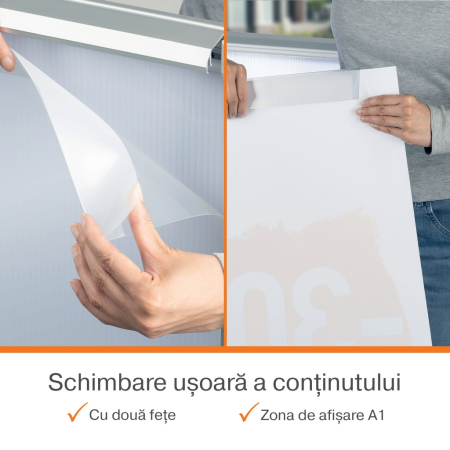 Panou dublu stradal NOBO Impression Pro, aluminiu, cu click, cu baza tip rezervor cu apa, A1, gri [2]