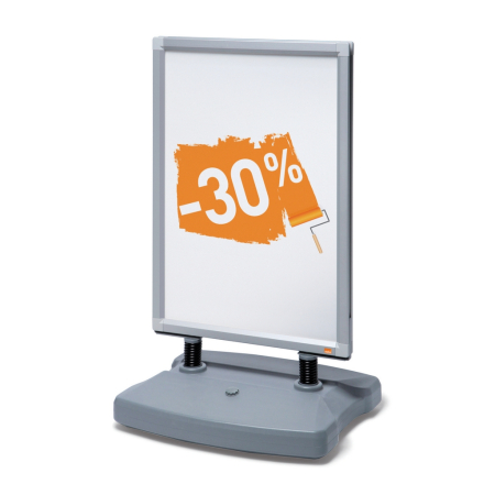 Noutati si inovatii - Panou dublu stradal NOBO Impression Pro, aluminiu, cu click, cu baza tip rezervor cu apa, A1, gri