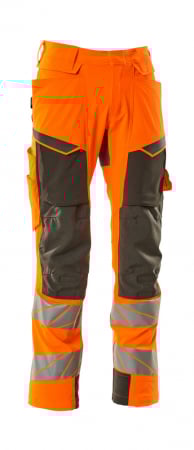 Pantaloni de lucru hi-vis cu benzi reflectorizante si buzunar pentru protectii la genunchi [23]