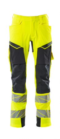 Pantaloni Hi-Vis - Pantaloni de lucru hi-vis cu benzi reflectorizante si buzunar pentru protectii la genunchi