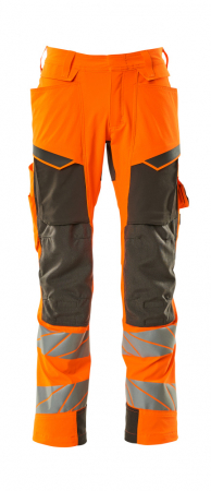 Pantaloni - Pantaloni de lucru hi-vis cu benzi reflectorizante si buzunar pentru protectii la genunchi
