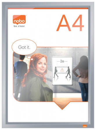 Sisteme de afisare - Rama pentru perete NOBO Impression Pro, aluminiu, cu clip, A4, gri