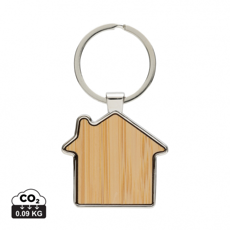 Lanyards si brelocuri - Breloc casa din aliaj de zinc reciclat RCS si bambus – eco si elegant