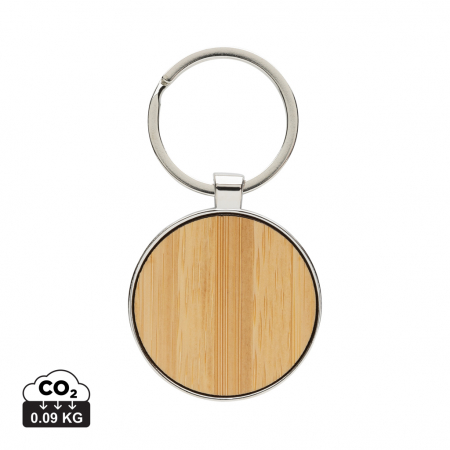 Lanyards si brelocuri - Breloc rotund din aliaj de zinc reciclat RCS si bambus – eco si elegant