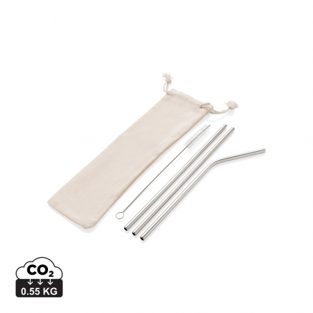 Casa si bucatarie - Set 3 paie reutilizabile din inox, cu perie si husa bumbac