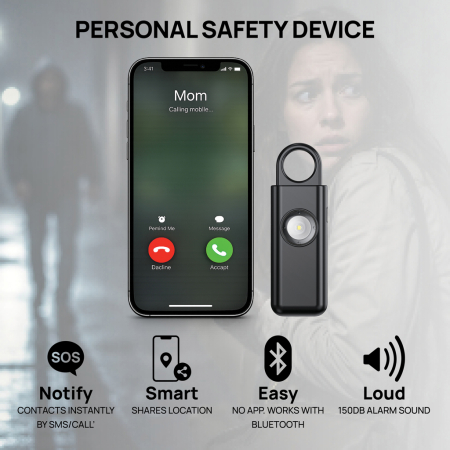 Alarma personala Safio RCS SOS, 150 dB, Bluetooth, locatie live, USB-C [4]