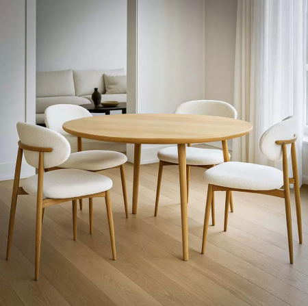 Scaun dining elegant cu tapiterie boucle si cadru metalic aspect lemn [2]