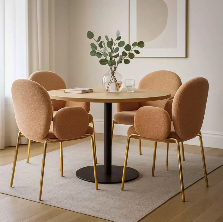 Scaun elegant dining cu tapiterie boucle si cadru metalic auriu [2]