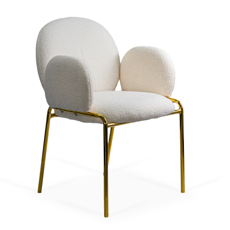 Scaune si produse ergonomice - Scaun elegant dining cu tapiterie boucle si cadru metalic auriu