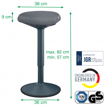 Scaun Ergonomic Leitz Ergo – Pozitie Sezut/In Picioare, Inaltime Reglabila (57-82 cm), Gri-Pastel si Gri-Carbune [4]