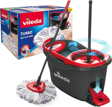BLACK FRIDAY 2025 - Set galeata cu storcator si mop, VILEDA Turbo 3in1, rosu-negru