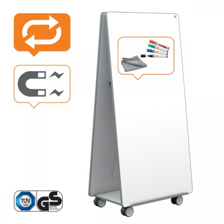 Sistem mobil NOBO Move & Meet, 180x90 cm, include 2 table magnetice cu rame gri, 2 tavite detasabile si kit accesorii, alb [4]