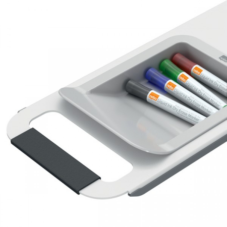 Sistem mobil NOBO Move & Meet, 180x90 cm, include 2 table magnetice cu rame gri, 2 tavite detasabile si kit accesorii, alb [3]