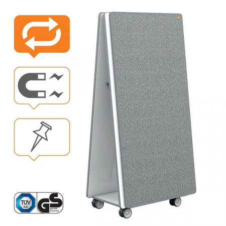 Sistem mobil NOBO Move & Meet, 180x90 cm, include 4 table magnetice cu rame gri, 2 tavite detasabile si kit accesorii, alb-gri [4]