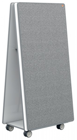 Table magnetice (whiteboard-uri) - Sistem mobil NOBO Move & Meet, 180x90 cm, include 4 table magnetice cu rame gri, 2 tavite detasabile si kit accesorii, alb-gri