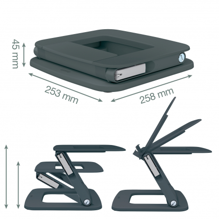 Electronice si accesorii tech - Suport Ergonomic Leitz Ergo – Ajustabil, Plastic Partial Reciclat, Gri-Carbune