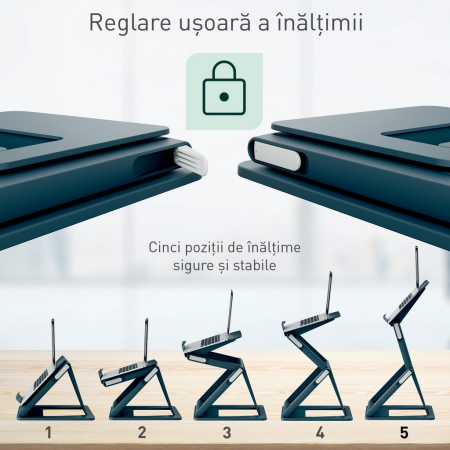 Suport ergonomic Leitz Ergo, pentru laptop, ajustabil, pozitie sezut/ in picioare, gri-carbune [7]