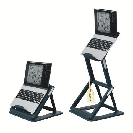 Electronice si accesorii tech - Suport ergonomic Leitz Ergo, pentru laptop, ajustabil, pozitie sezut/ in picioare, gri-carbune