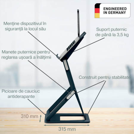 Suport ergonomic Leitz Ergo, pentru laptop, ajustabil, pozitie sezut/ in picioare, gri-carbune [9]