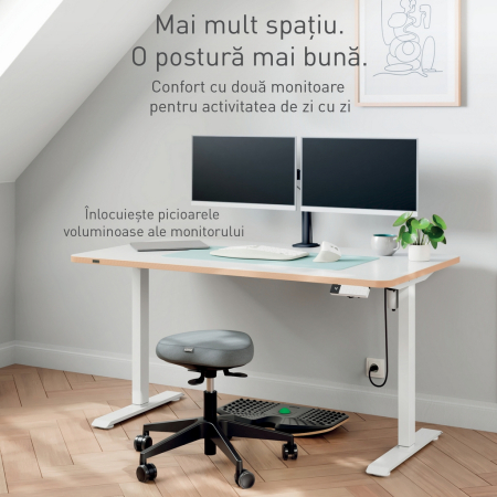 Suport pentru monitor Leitz Ergo, 2 brate ajustabile, cu fixare pe birou, gri-carbune [9]