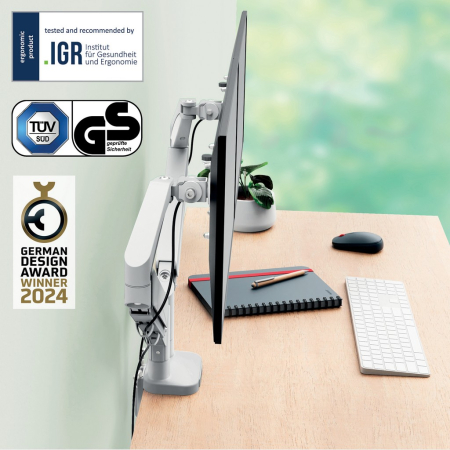 Suport pentru monitor Leitz Ergo, 2 brate ajustabile si extensibile, cu fixare pe birou, gri [9]