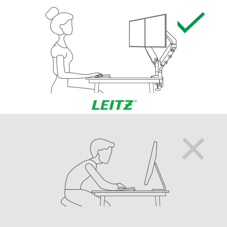 Suport pentru monitor Leitz Ergo, 2 brate ajustabile si extensibile, cu fixare pe birou, gri [8]