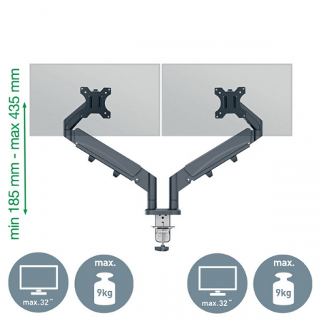 Suport pentru monitor Leitz Ergo, 2 brate ajustabile si extensibile, cu fixare pe birou, gri-carbune [3]