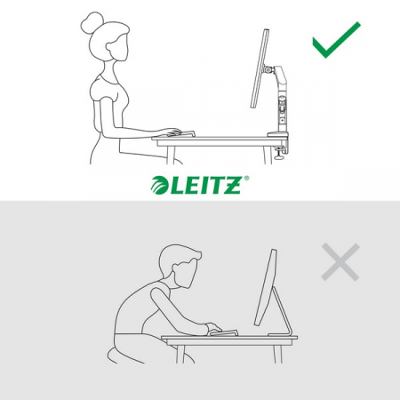 Suport pentru monitor Leitz Ergo, 2 brate ajustabile si extensibile, cu fixare pe birou, gri-carbune [6]
