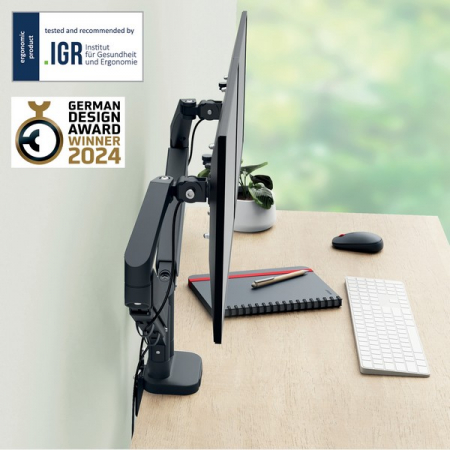 Suport pentru monitor Leitz Ergo, 2 brate ajustabile si extensibile, cu fixare pe birou, gri-carbune [1]