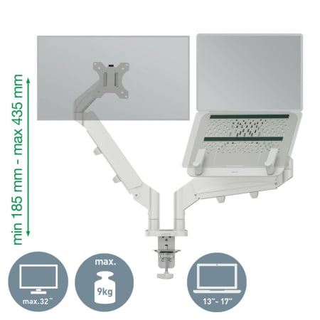 Suport pentru monitor Leitz Ergo, 2 brate ajustabile si extensibile, cu fixare pe birou, suport pentru laptop inclus, gri [2]