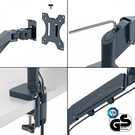 Suport pentru monitor Leitz Ergo, 2 brate ajustabile si extensibile, cu fixare pe birou, suport pentru laptop inclus, gri-carbune [4]