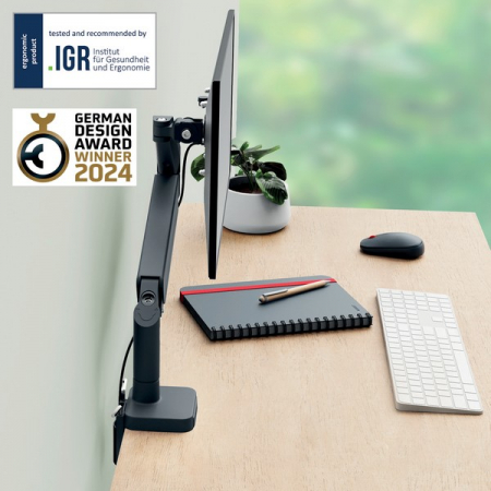 Suport pentru monitor Leitz Ergo, brat ajustabil si extensibil, cu fixare pe birou, gri-carbune [1]