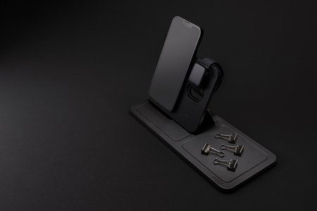 Tava de birou cu incarcare wireless 3-in-1 15W Swiss Peak, PU reciclat RCS [8]