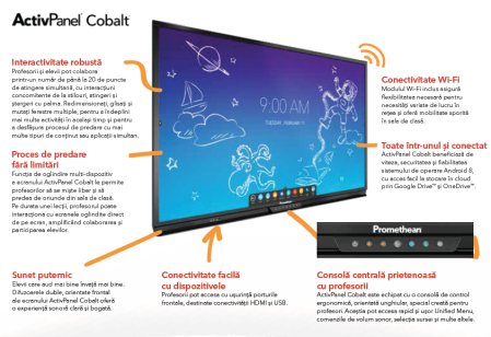 Tabla interactiva 75" Promethean ActivPanel Cobalt AP7E-A75-EU-1, 4K UHD, Android integrat, cu stand reglabil, second hand [2]
