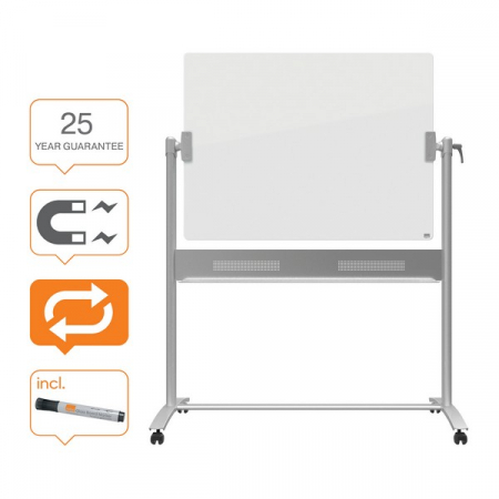 Table magnetice (whiteboard-uri) - Tabla mobila NOBO Brilliant, sticla, 120x90 cm, magnetica, include marker, tavita si magneti