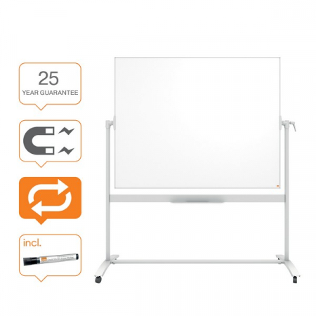 Table magnetice (whiteboard-uri) - Tabla mobila NOBO Classic, otel emailat, 150x120 cm, magnetica, include marker si tavita
