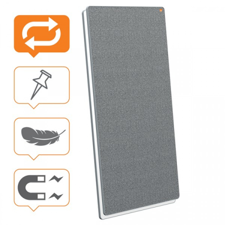 Tabla mobila NOBO Move & Meet, 180x90 cm, cu doua fete, material textil si magnetica, rama gri, alb-gri [2]