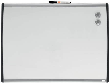 Table magnetice (whiteboard-uri) - Tabla NOBO, 58x43 cm, magnetica, include marker si magneti, alb, rama arcuita gri-negru