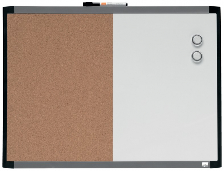 Table magnetice (whiteboard-uri) - Tabla NOBO Combo, 58x43 cm, magnetica si pluta, include marker si magneti, alb, rama alba, gri sau neagra