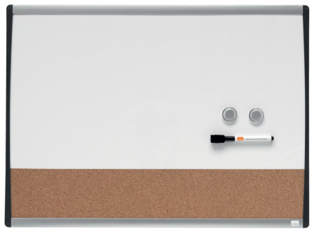 Table magnetice (whiteboard-uri) - Tabla NOBO Combo, 58x43 cm, magnetica si pluta, include marker si magneti, alb, rama arcuita gri-negru