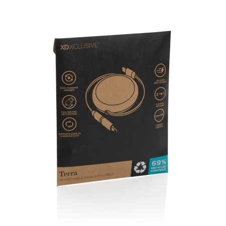 Cablu retractabil Terra RCS din aluminiu reciclat, 240W, 2-in-1 USB-C & iOS [12]