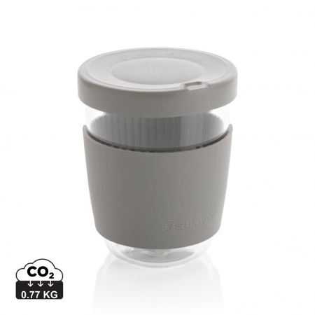 Cani si pahare - Pahar Ukiyo din sticla borosilicata cu capac si husa silicon, 360ml