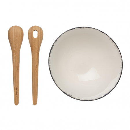 Bol de salata Ukiyo din ceramica cu tacamuri bambus – pictat manual, 25.5 cm [4]