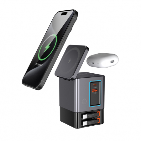 Statie incarcare Urban Vitamin Sacramento 105W GaN, wireless si cabluri retractabile [9]